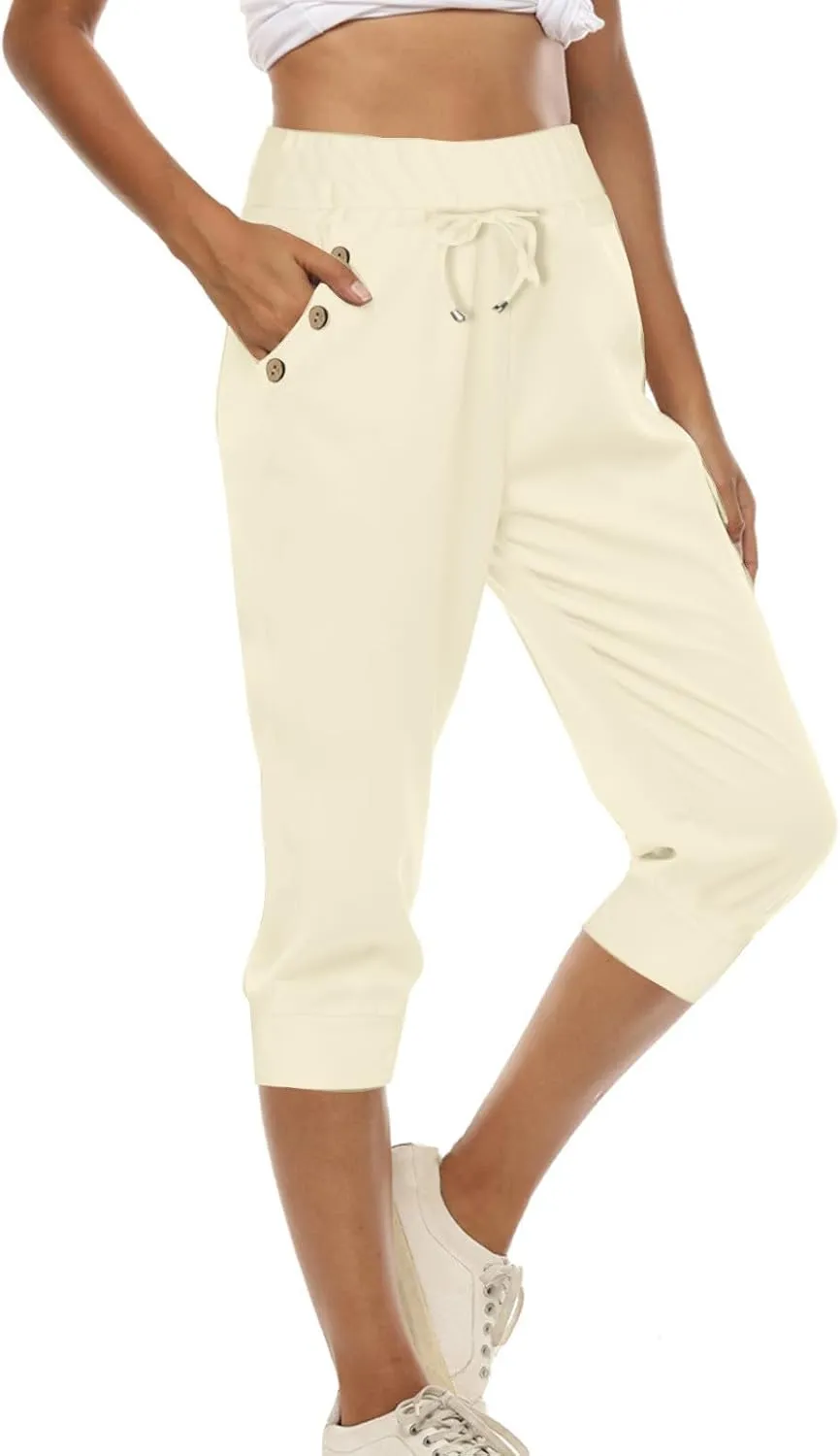 TUNUSKAT Womens Capri Sweatpants Lounge Cropped Joggers High Waisted Running Hiking Capris Stretch 3/4 Yoga Pants with Pocket
