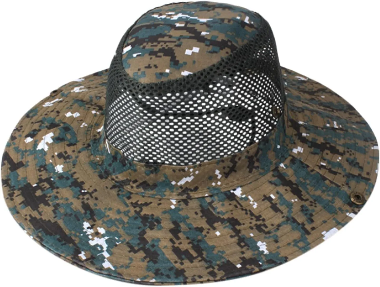 Unisex Mesh Camouflage Sun Hat Wide Brim Hat Panama Fedora Drawstring Foldable Lightweight Fishing Hat Retro Travel