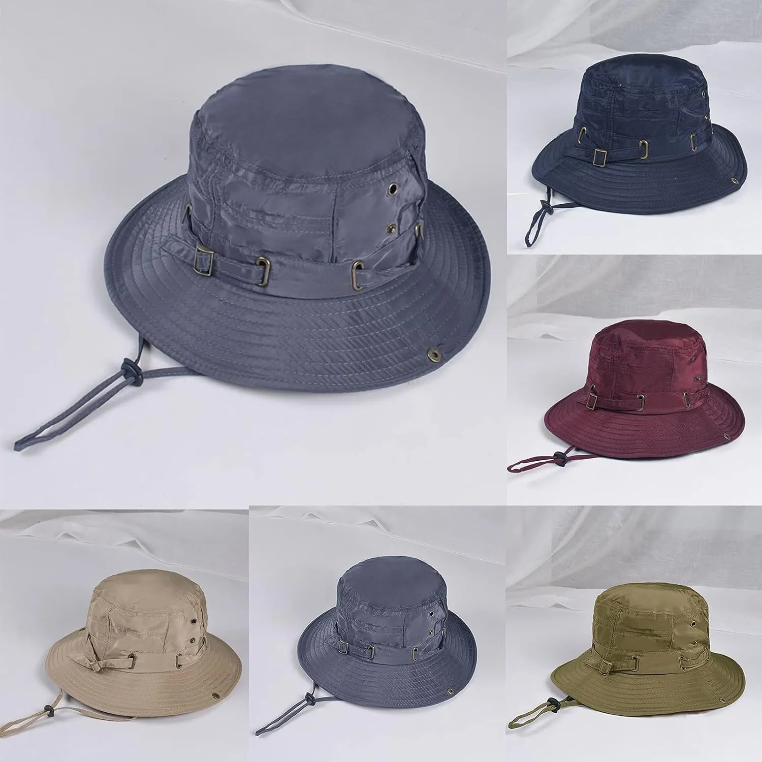 Unisex Outdoor Solid Boonie Hat Sun Hat Fishermen Fishing Hat Waterproof Wide Brim Chin Strap Breathable Hiking Fishing