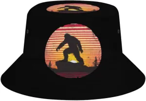 Vintage Bigfoot Silhouette Sun Bucket Hat Lightweight Fishing Hat Wide Brim Sun Protection Cap for Men Women