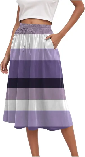 Vintage Boho Floral A-line Printed Midi Skirts with Pockets Chiffon Long Beach Midi Skirts