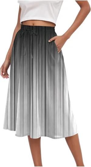 Vintage Boho Floral A-line Printed Midi Skirts with Pockets Chiffon Long Beach Midi Skirts
