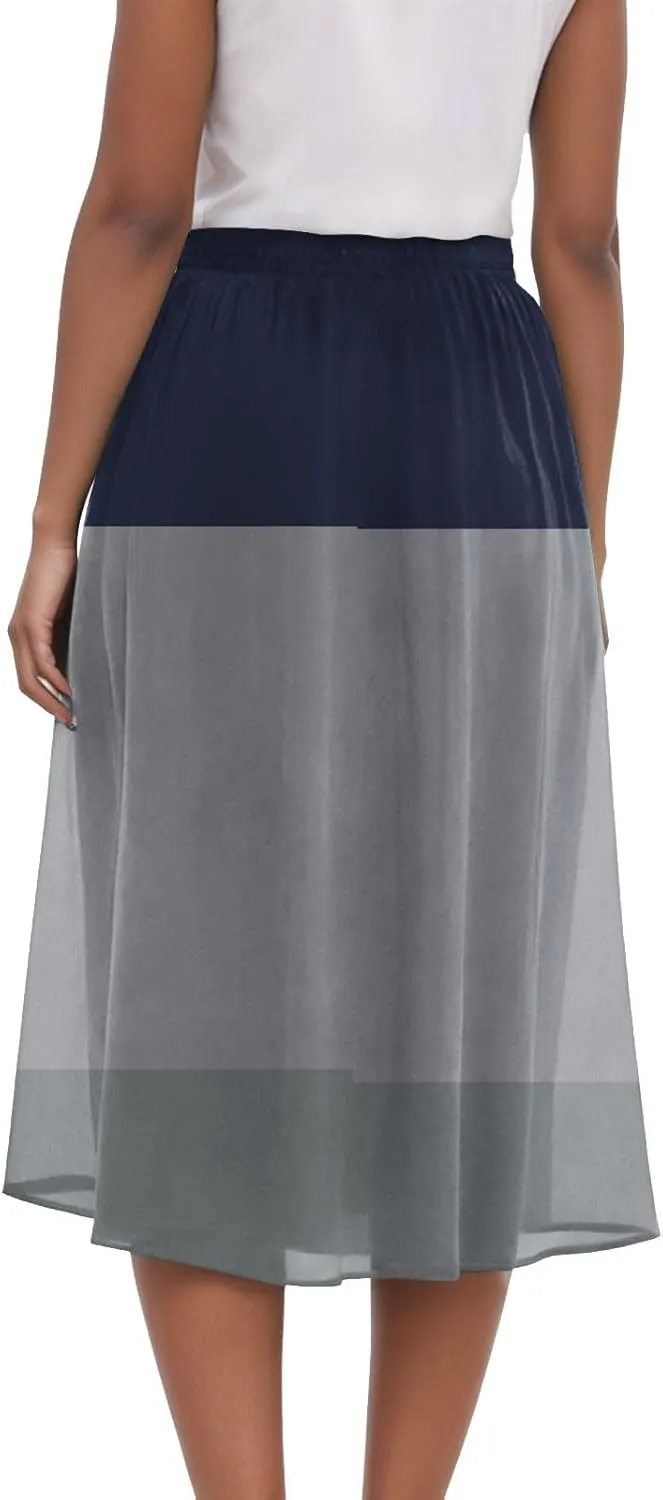 Vintage Boho Floral A-line Printed Midi Skirts with Pockets Chiffon Long Beach Midi Skirts