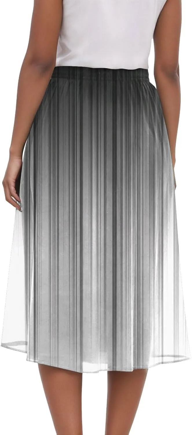 Vintage Boho Floral A-line Printed Midi Skirts with Pockets Chiffon Long Beach Midi Skirts
