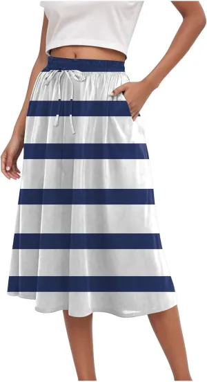 Vintage Boho Floral A-line Printed Midi Skirts with Pockets Chiffon Long Beach Midi Skirts