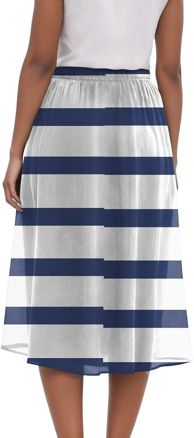 Vintage Boho Floral A-line Printed Midi Skirts with Pockets Chiffon Long Beach Midi Skirts