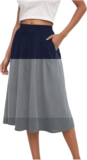 Vintage Boho Floral A-line Printed Midi Skirts with Pockets Chiffon Long Beach Midi Skirts