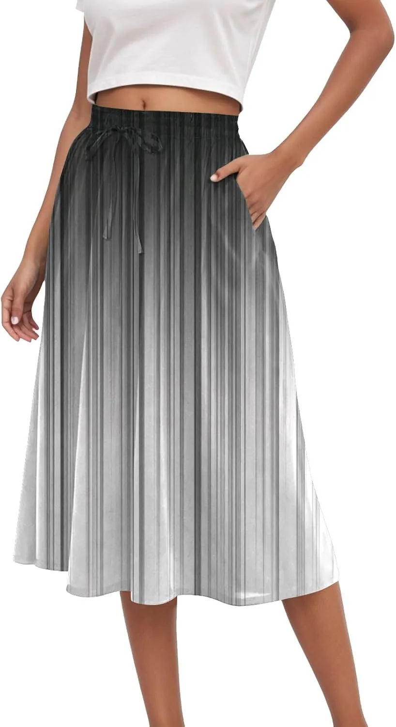 Vintage Boho Floral A-line Printed Midi Skirts with Pockets Chiffon Long Beach Midi Skirts
