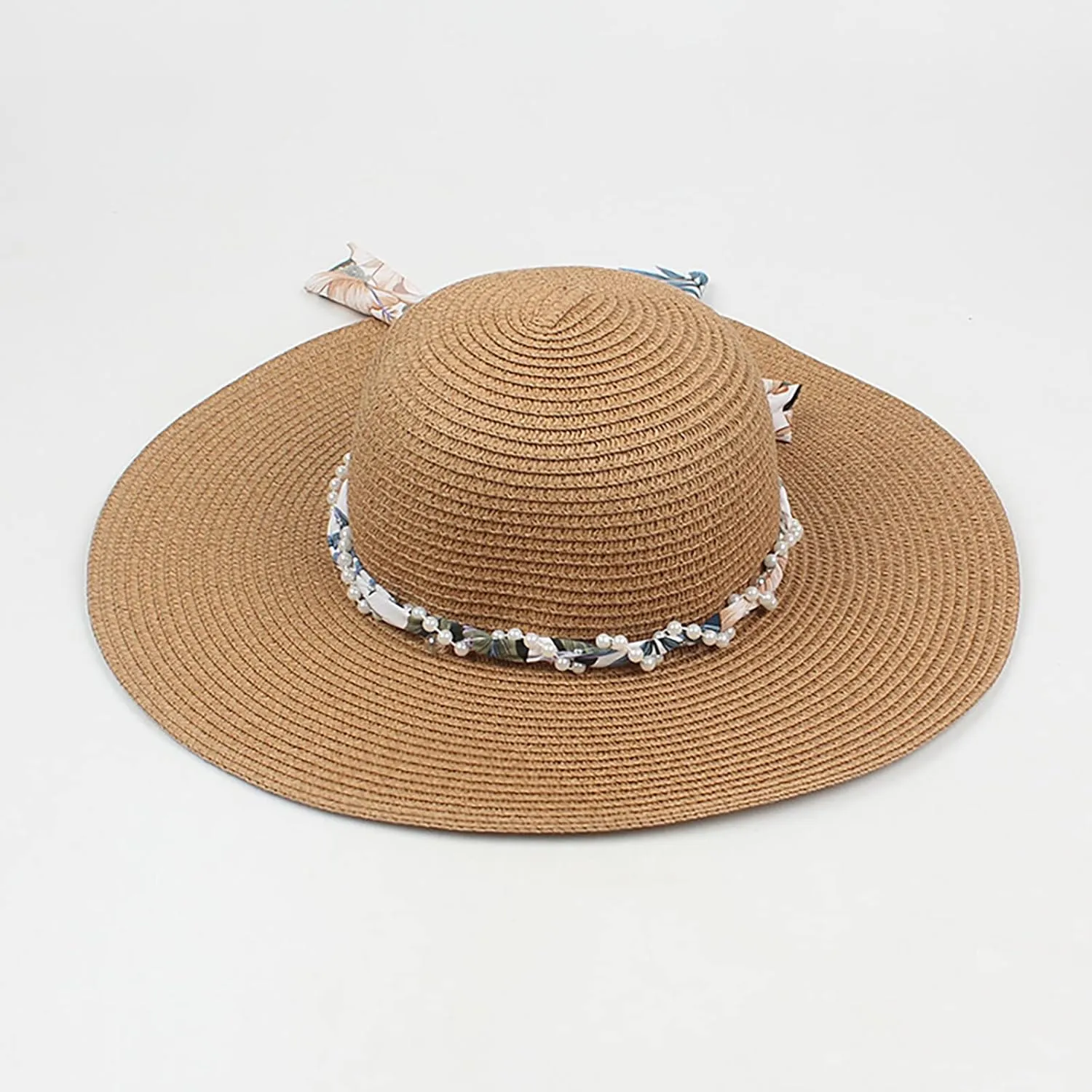 Wide Brim Floppy Straw Sun Hat Women's Girls Summer Flat Beach Bucket Hat Travel Foldable UV Protection Fishman Hat