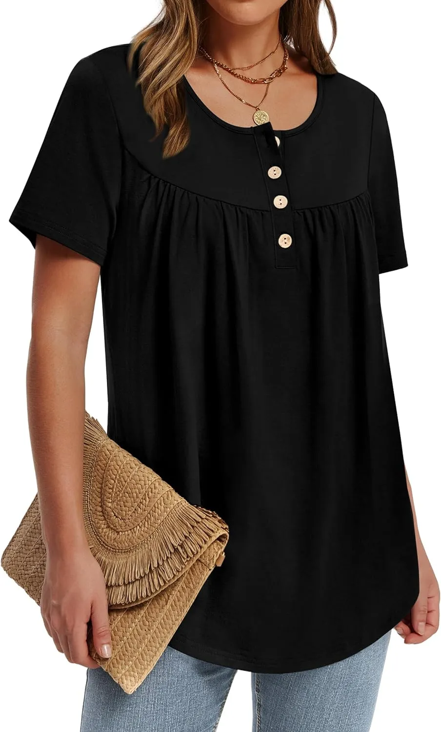 WIHOLL Womens Summer Tunic Tops Button Down Shirts Short Sleeve T-shirts Beach Vacation Clothes Spring S-3XL