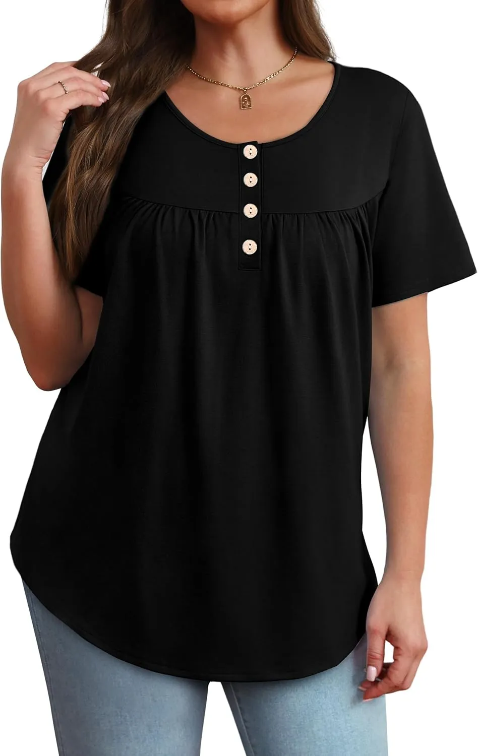 WIHOLL Womens Summer Tunic Tops Button Down Shirts Short Sleeve T-shirts Beach Vacation Clothes Spring S-3XL