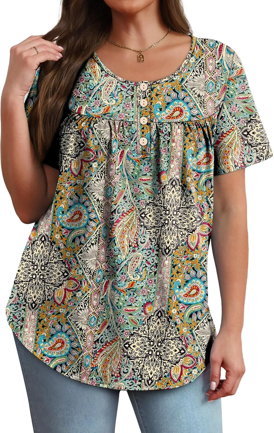 WIHOLL Womens Summer Tunic Tops Button Down Shirts Short Sleeve T-shirts Beach Vacation Clothes Spring S-3XL