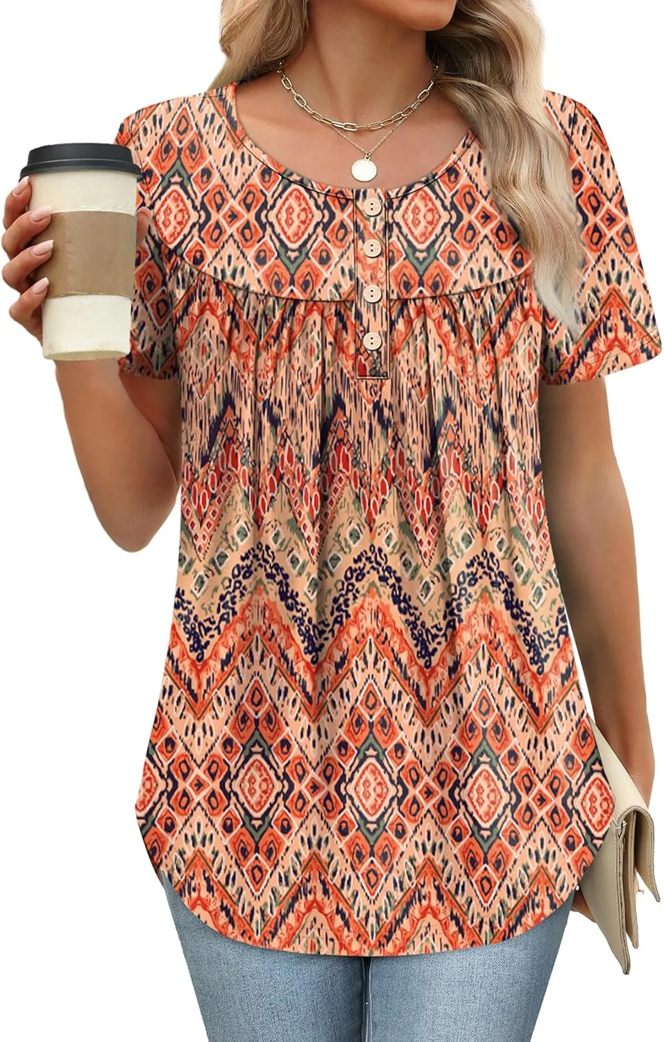 WIHOLL Womens Summer Tunic Tops Button Down Shirts Short Sleeve T-shirts Beach Vacation Clothes Spring S-3XL