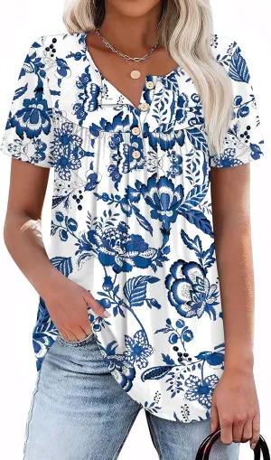 WIHOLL Womens Summer Tunic Tops Button Down Shirts Short Sleeve T-shirts Beach Vacation Clothes Spring S-3XL