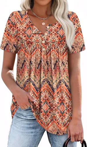 WIHOLL Womens Summer Tunic Tops Button Down Shirts Short Sleeve T-shirts Beach Vacation Clothes Spring S-3XL