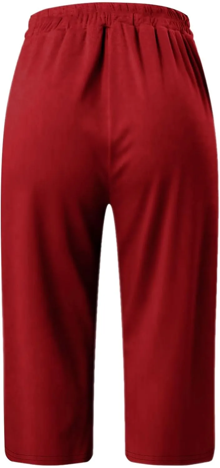 Women Capris for Summer, Side Slits High Waist Drawstring Crop Sweatpant Loose Casual Yoga Lounge Pants with Pockets