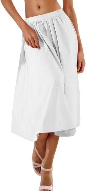 Women Casual Midi Skirt Summer Business Pleated Skirts Elastic High Waist Flowy A Line Dress Beach Vacation Clothes
