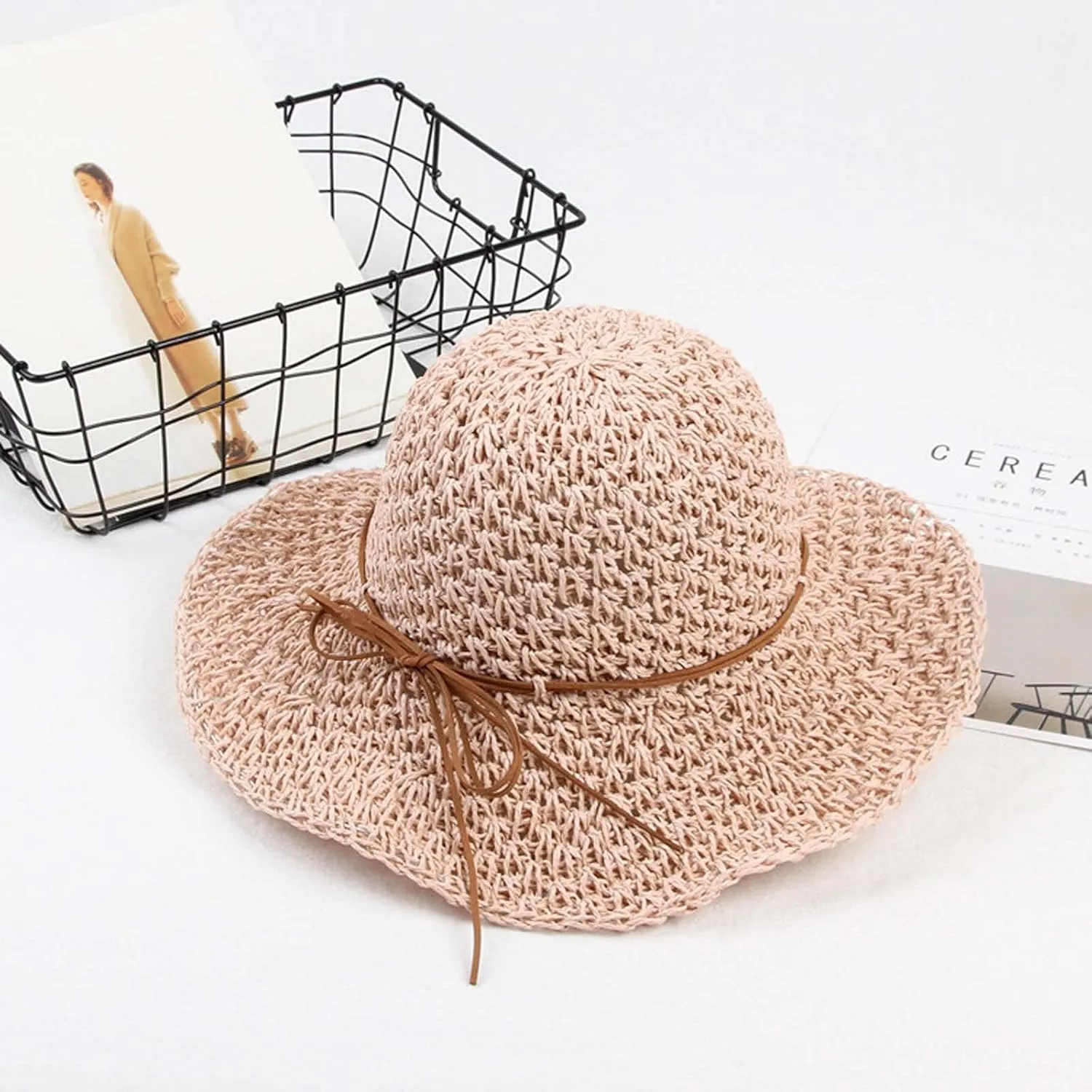 Women Fashion Straw Hats Summer Floppy Roll Up Beach Hat Teen Girls Wide Brim Bucket Sun Visor Hat Travel Accessories