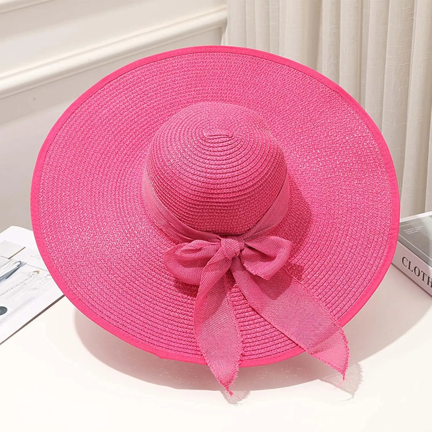 Women Floppy Sun Straw Hats Summer Wide Brim Cap Beach Straw Hat UPF50 Travel Packable Hats with Bow