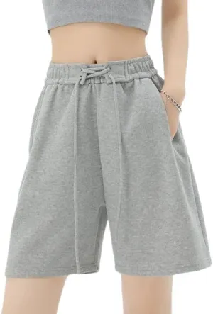 Women High Waist Kroean Loose Fit Casual Summer Solid Shorts