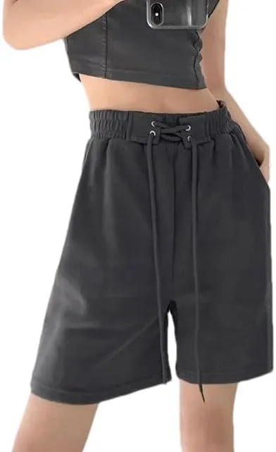 Women High Waist Kroean Loose Fit Casual Summer Solid Shorts