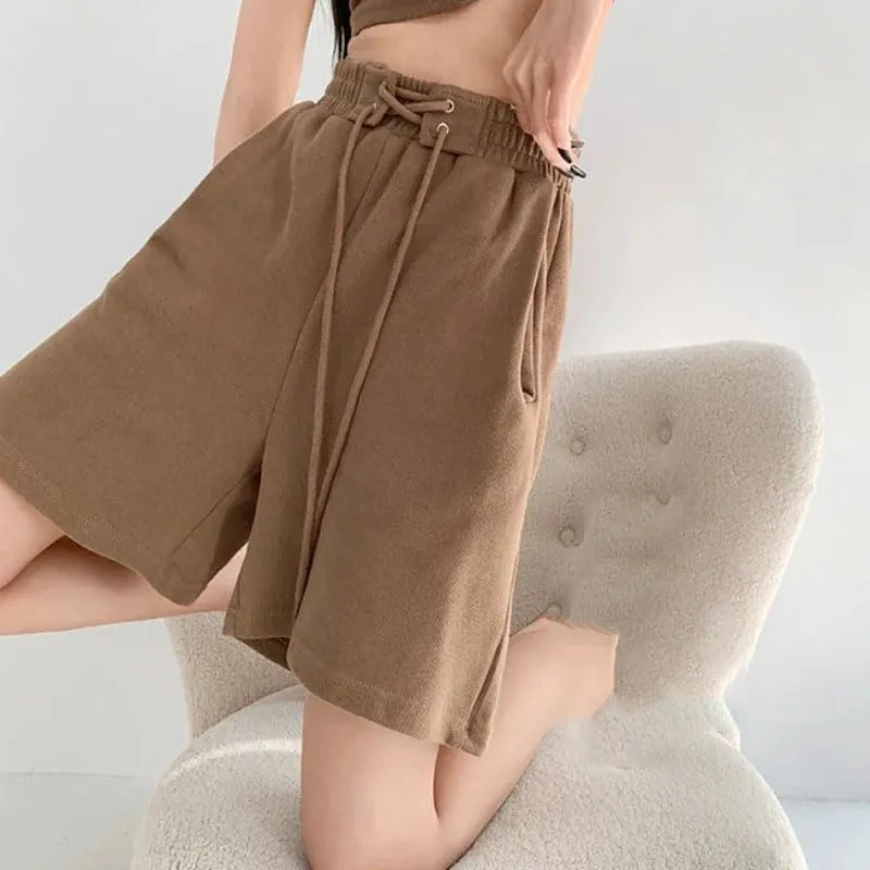 Women High Waist Kroean Loose Fit Casual Summer Solid Shorts