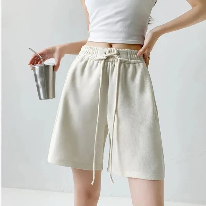 Women High Waist Kroean Loose Fit Casual Summer Solid Shorts