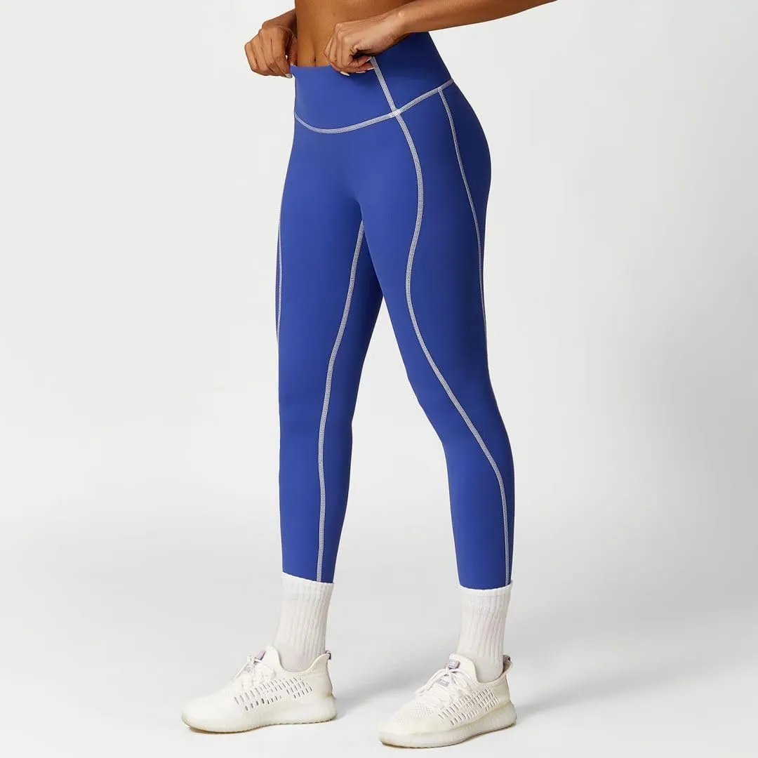 Women High Waisted Seamline Stretch Fit Leggings Tummy Control Athletic Tights Yoga Pants
