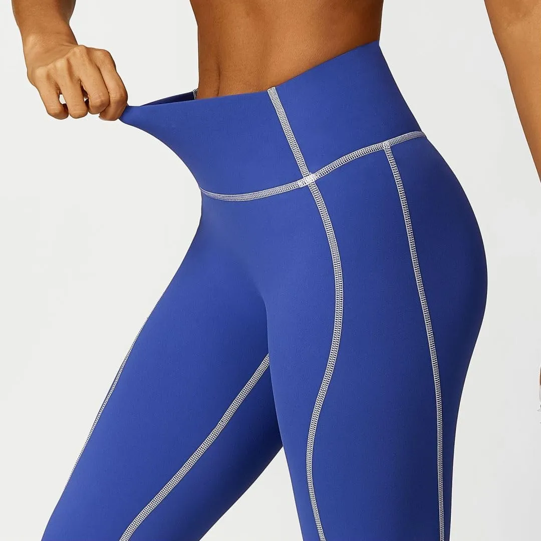 Women High Waisted Seamline Stretch Fit Leggings Tummy Control Athletic Tights Yoga Pants