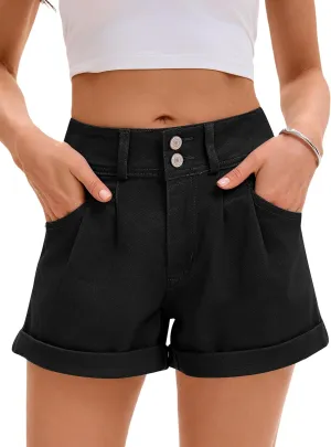 Women Mid Rise Ripped Jean Shorts Casual Stretchy Denim Shorts Frayed Raw Hem