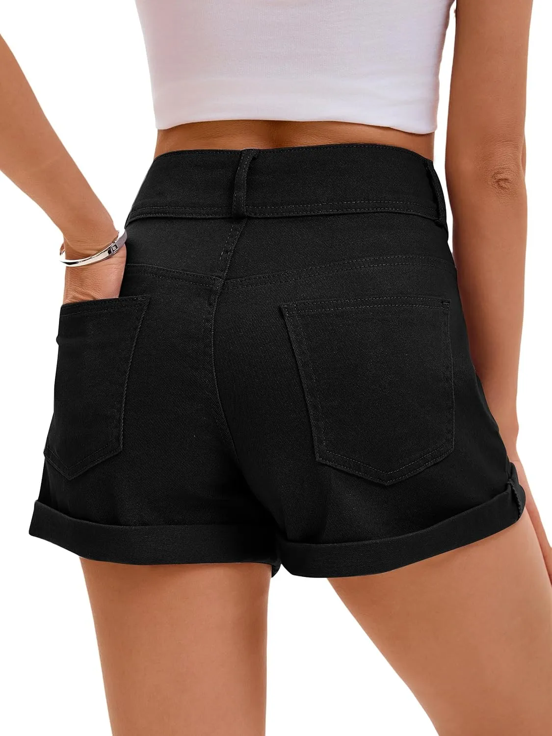 Women Mid Rise Ripped Jean Shorts Casual Stretchy Denim Shorts Frayed Raw Hem
