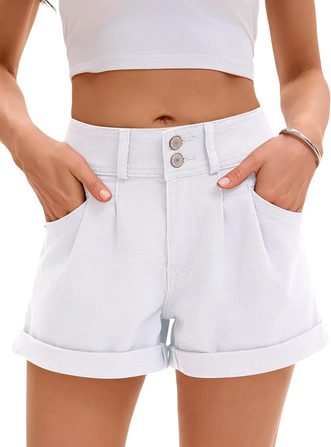 Women Mid Rise Ripped Jean Shorts Casual Stretchy Denim Shorts Frayed Raw Hem