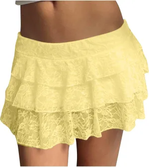Women Ruffle Mini Skirts Summer Layered Skirt High Waist Tiered Skirt Lace Pleated Skirts Cute Flowy Skirt Streetwear
