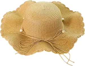 Women Summer Beach Straw Hat with Lace Bow Strap Foldable Wide Brim Floppy Sun Hat Travel Bucket Cap