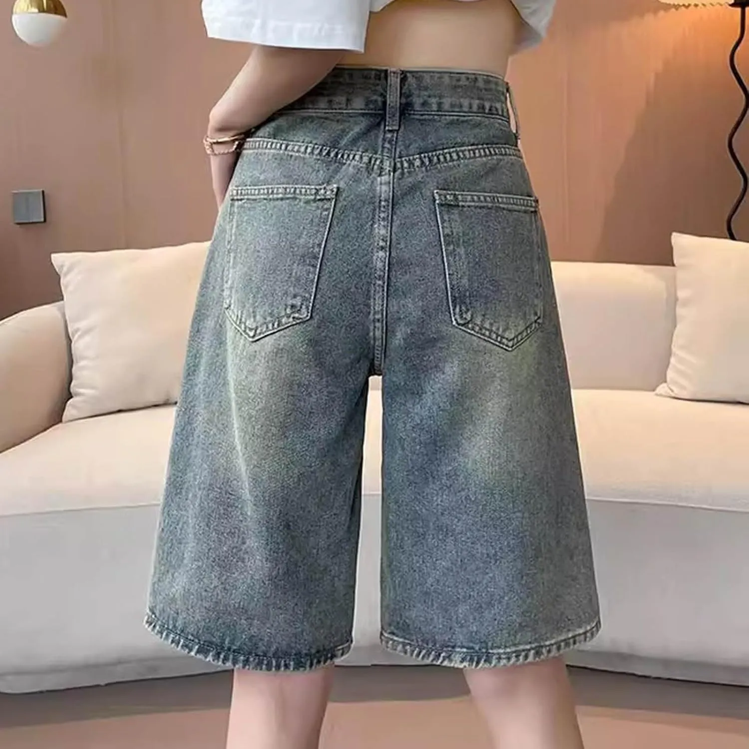 Women Summer Ripped Jean Shorts Stretch Skinny Plus Size Shorts Beach Vacation Casual Trendy Short Pant with Pockets