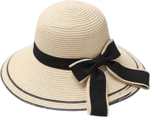 Womens Beach Sun Straw Hat Classic Fedora Wide Brim Floppy Buckle Panama Hat Straw Fedora Hats for Women