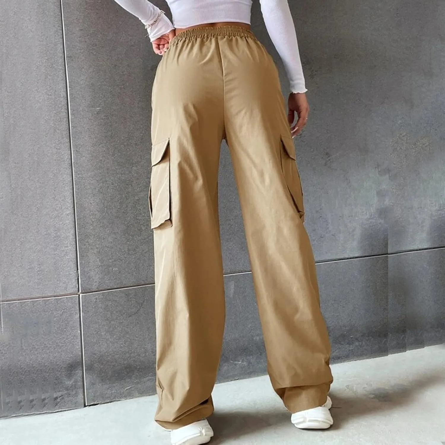 Women's Belt Less High Waisted Wide Leg Trousers Straight Leg Relaxed Style Casual Trousers Velour