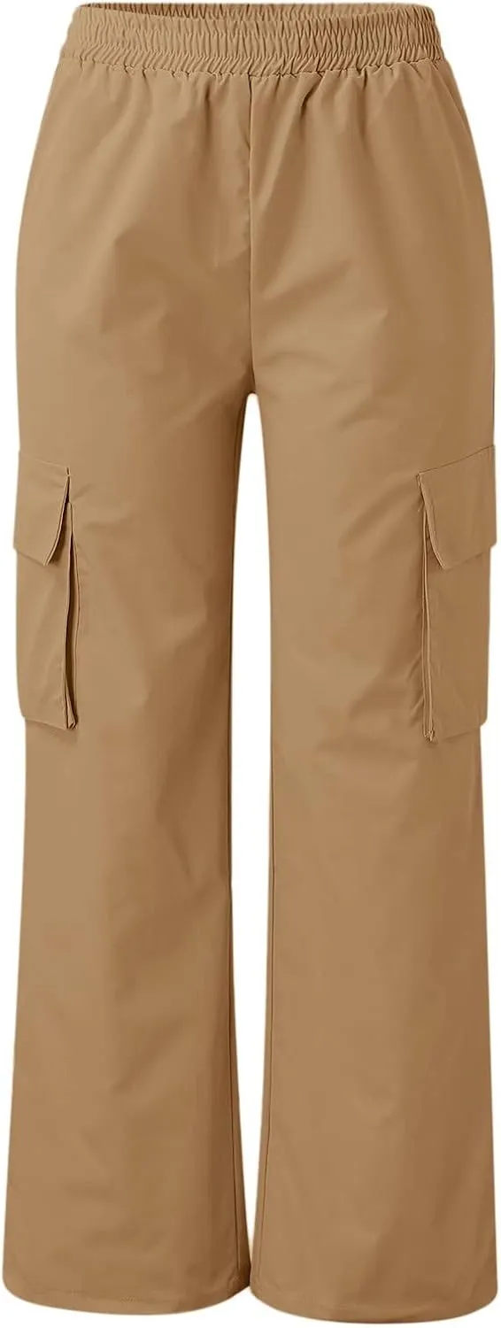 Women's Belt Less High Waisted Wide Leg Trousers Straight Leg Relaxed Style Casual Trousers Velour