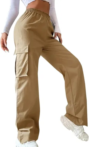 Women's Belt Less High Waisted Wide Leg Trousers Straight Leg Relaxed Style Casual Trousers Velour
