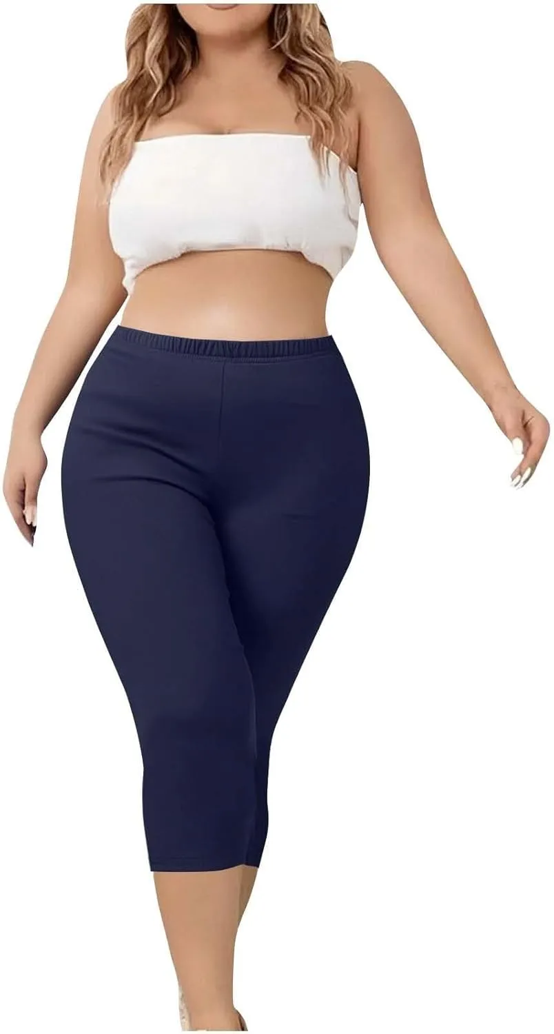 Womens Capri Leggings 2025 High Waist Elastic Biker Shorts Casual Solid Comfy Breathable Workout Running Yoga Pants