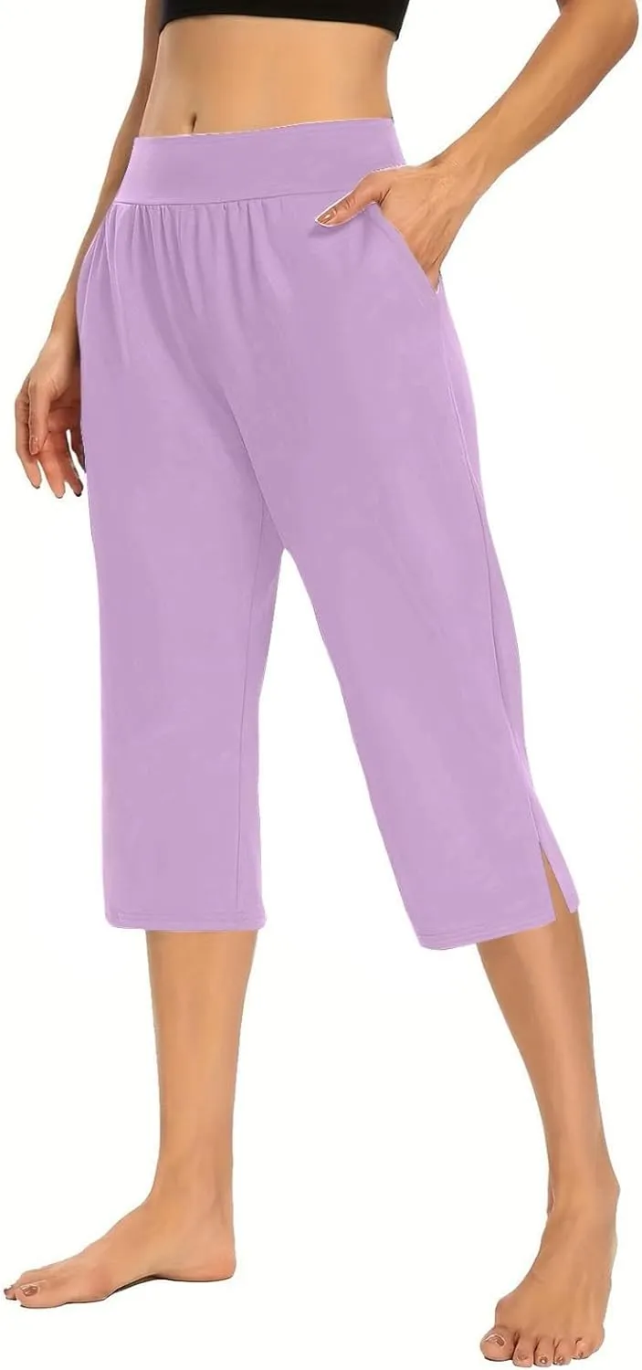 Womens Capri Pants Dressy Casual Summer Stretch Pull On Capris Joggers Elastic Waist Light Weight Yoga Lounge Slacks