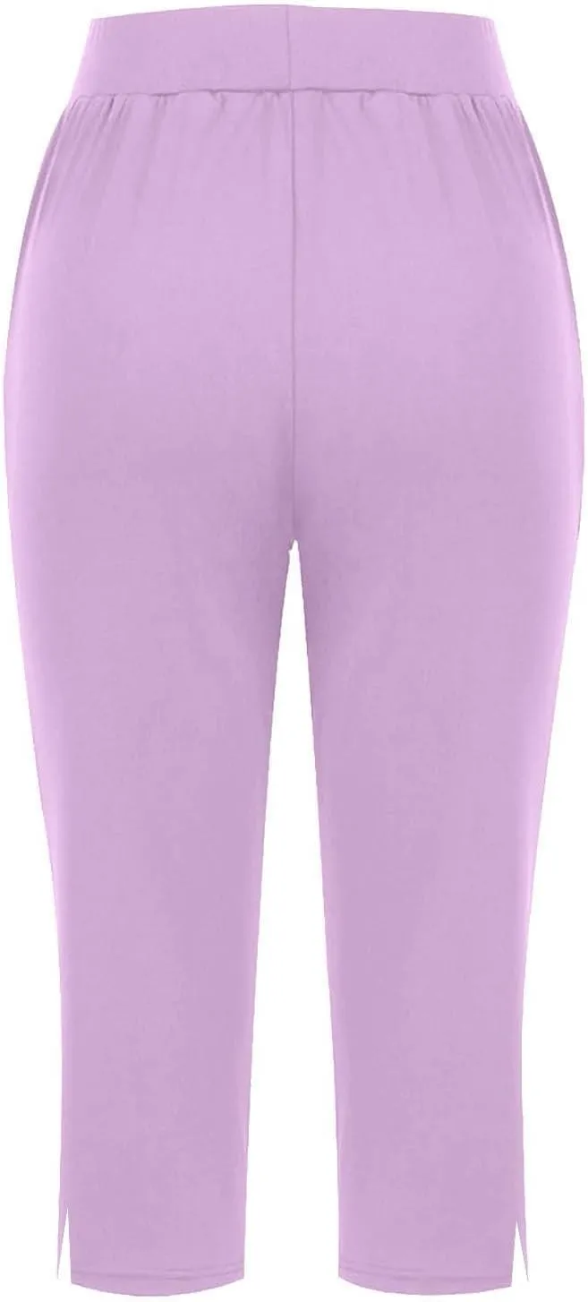 Womens Capri Pants Dressy Casual Summer Stretch Pull On Capris Joggers Elastic Waist Light Weight Yoga Lounge Slacks
