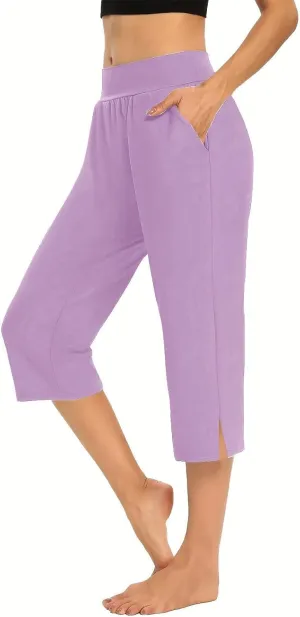 Womens Capri Pants Dressy Casual Summer Stretch Pull On Capris Joggers Elastic Waist Light Weight Yoga Lounge Slacks