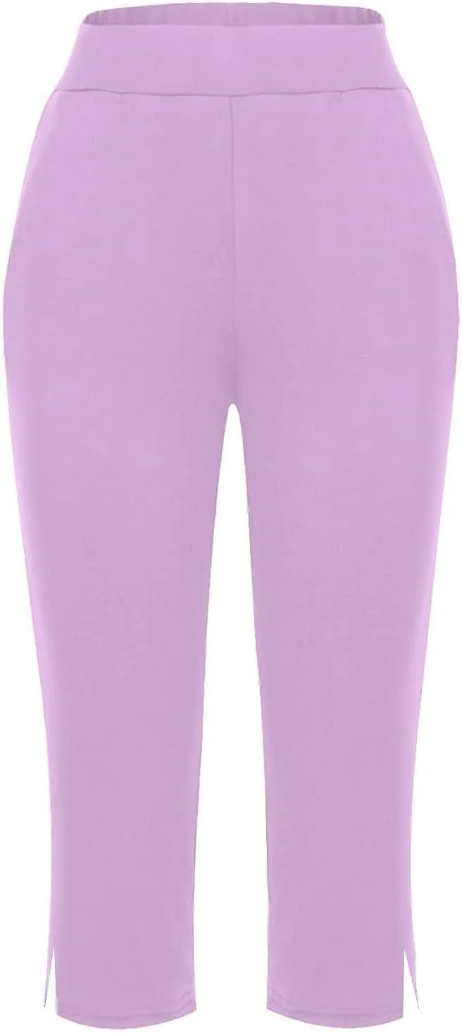 Womens Capri Pants Dressy Casual Summer Stretch Pull On Capris Joggers Elastic Waist Light Weight Yoga Lounge Slacks