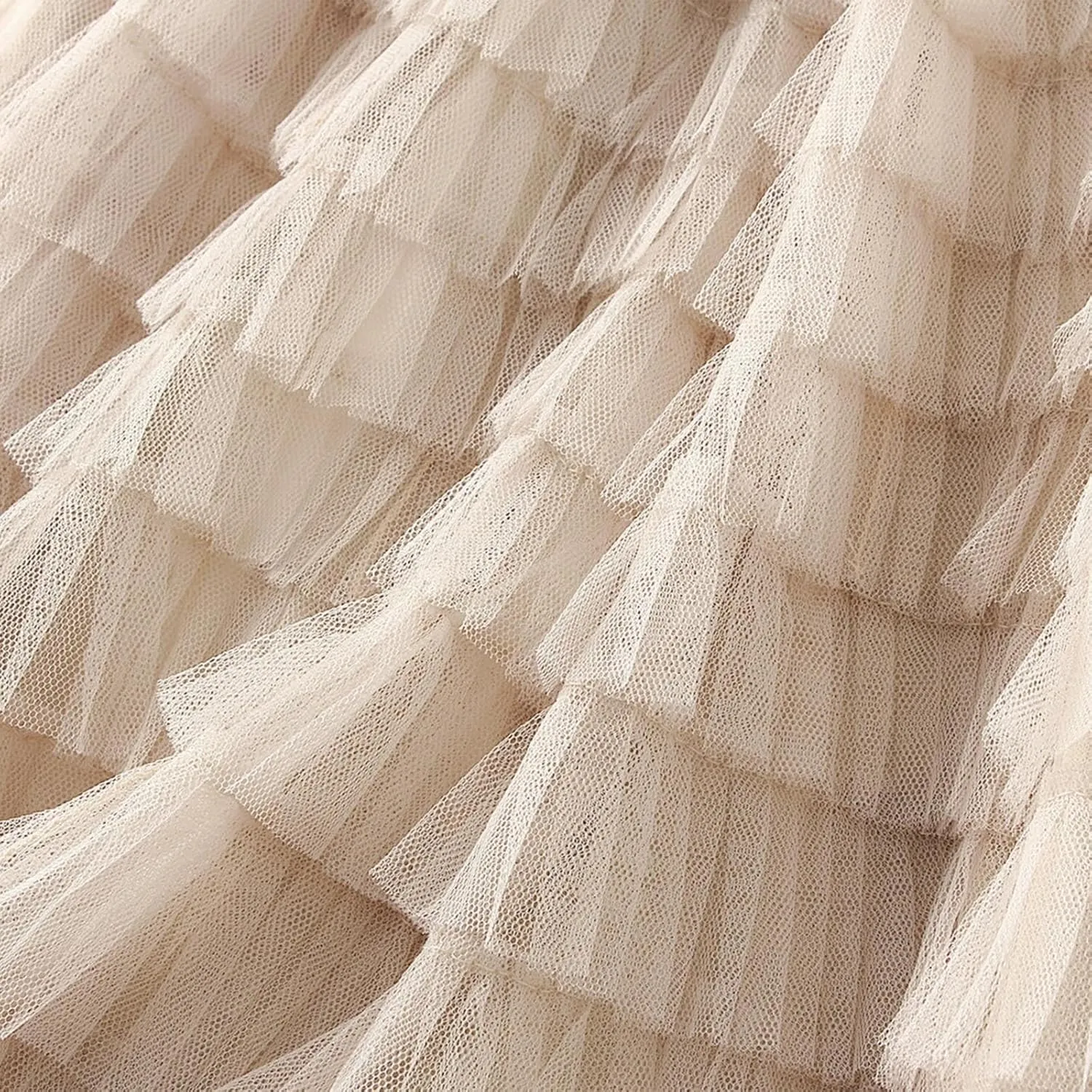 Women's Fairy Tulle Midi Skirt Sweet Elastic High Waist A-Line Ruffle Tiered Layered Mesh Puffy Long Maxi Skirt
