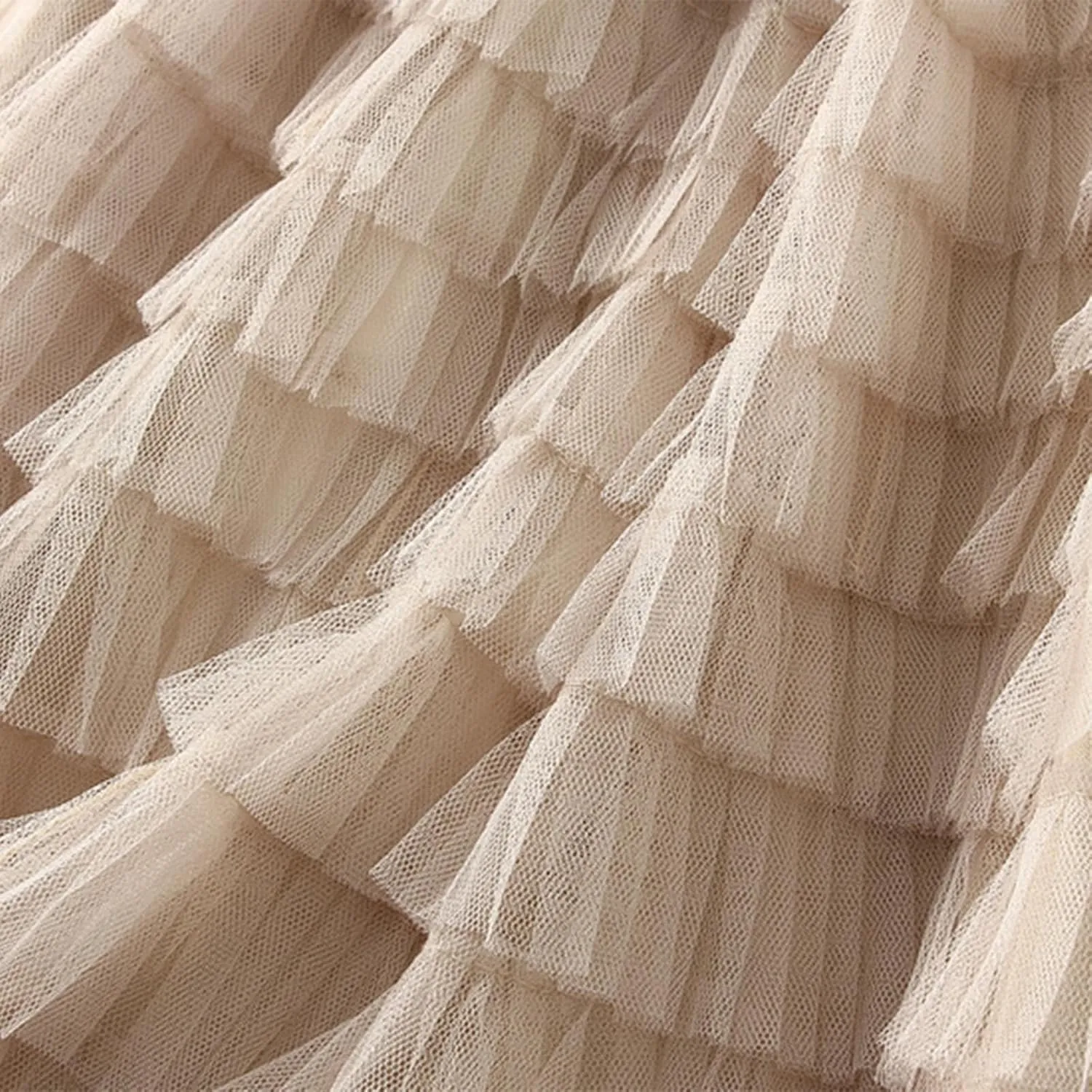 Women's Fairy Tulle Midi Skirt Sweet Elastic High Waist A-Line Ruffle Tiered Layered Mesh Puffy Long Maxi Skirt