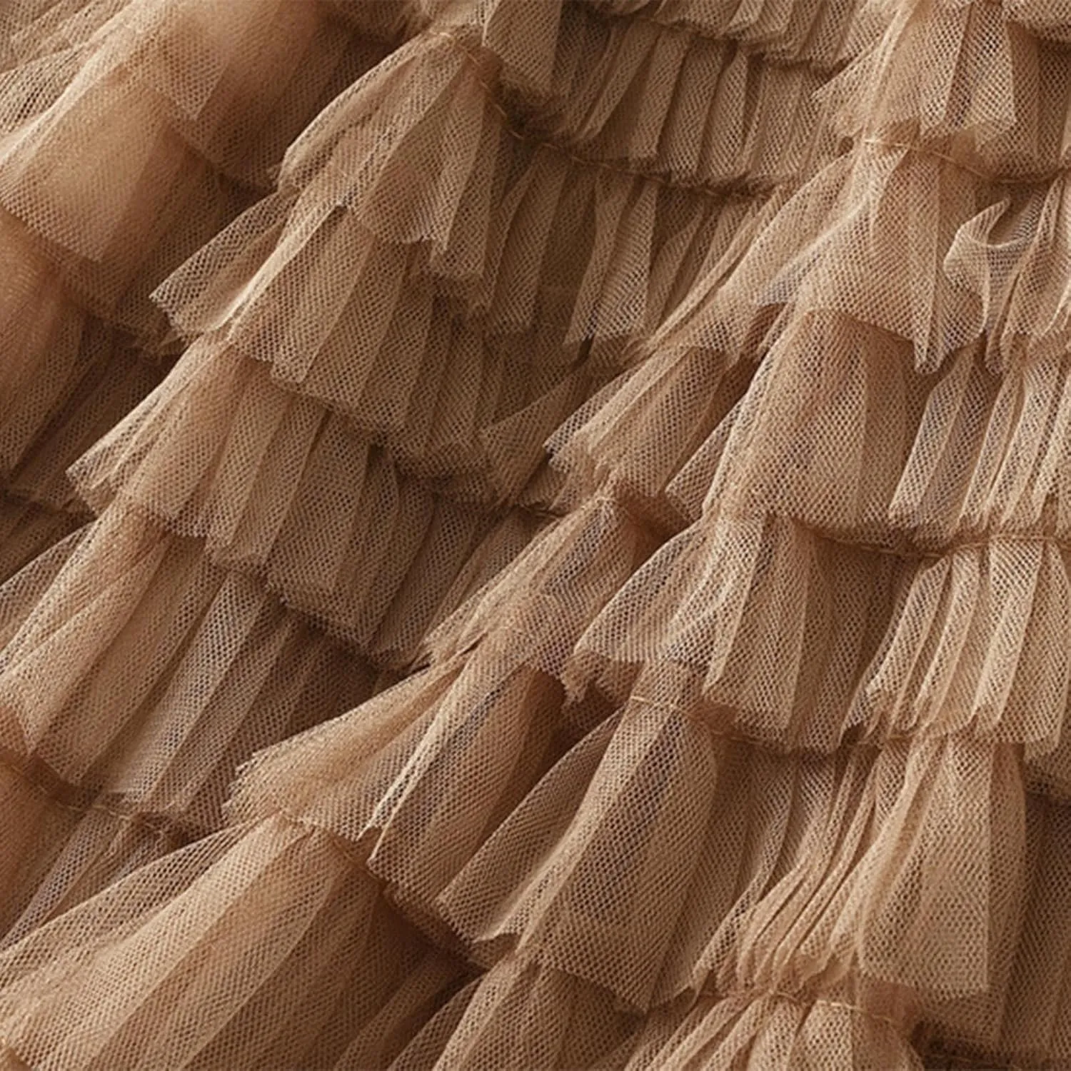 Women's Fairy Tulle Midi Skirt Sweet Elastic High Waist A-Line Ruffle Tiered Layered Mesh Puffy Long Maxi Skirt