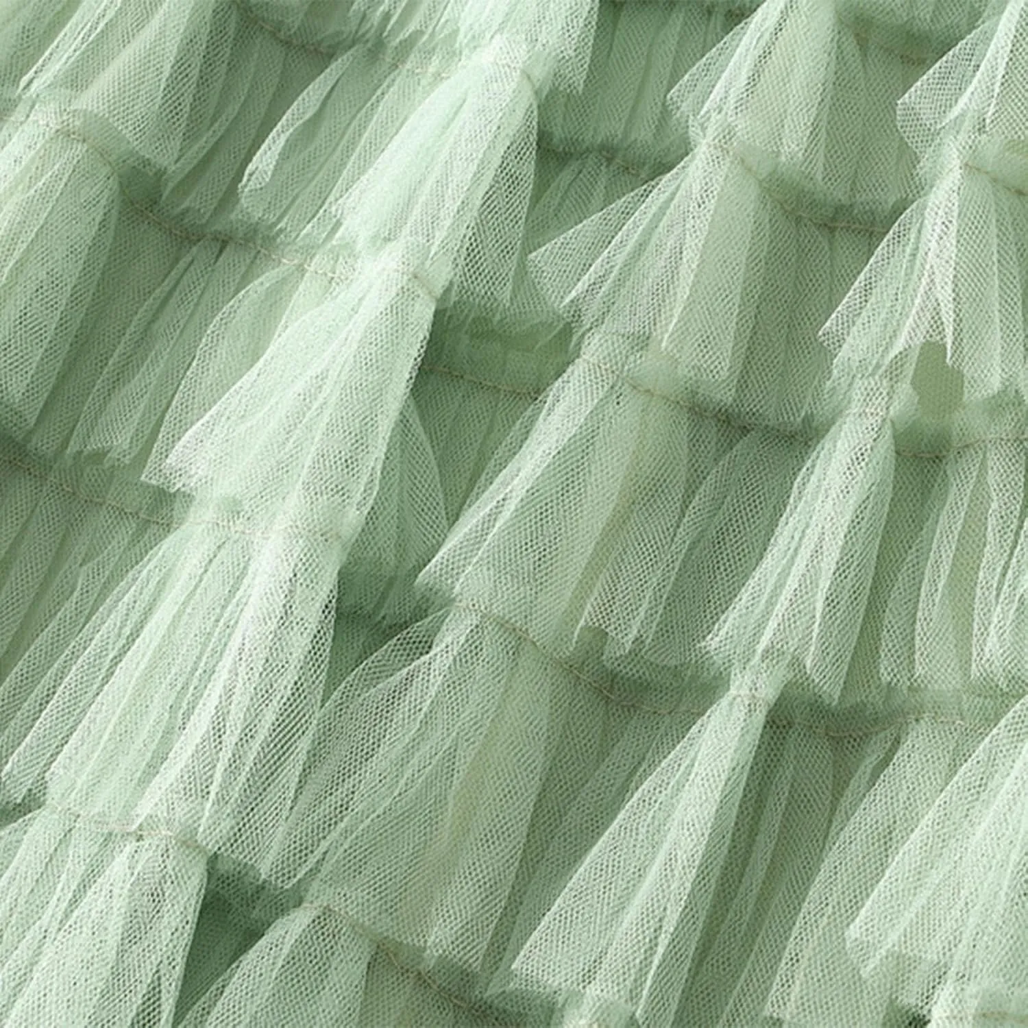 Women's Fairy Tulle Midi Skirt Sweet Elastic High Waist A-Line Ruffle Tiered Layered Mesh Puffy Long Maxi Skirt