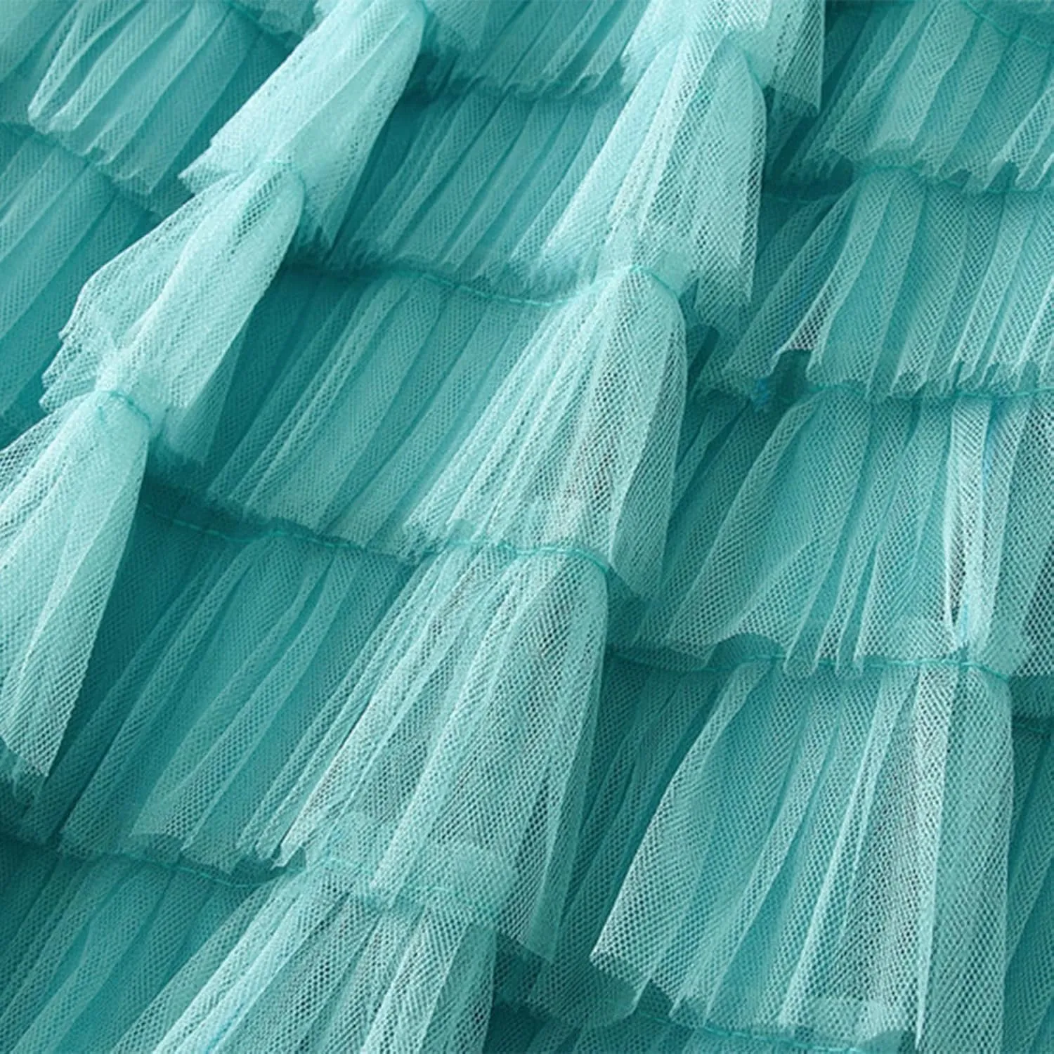 Women's Fairy Tulle Midi Skirt Sweet Elastic High Waist A-Line Ruffle Tiered Layered Mesh Puffy Long Maxi Skirt