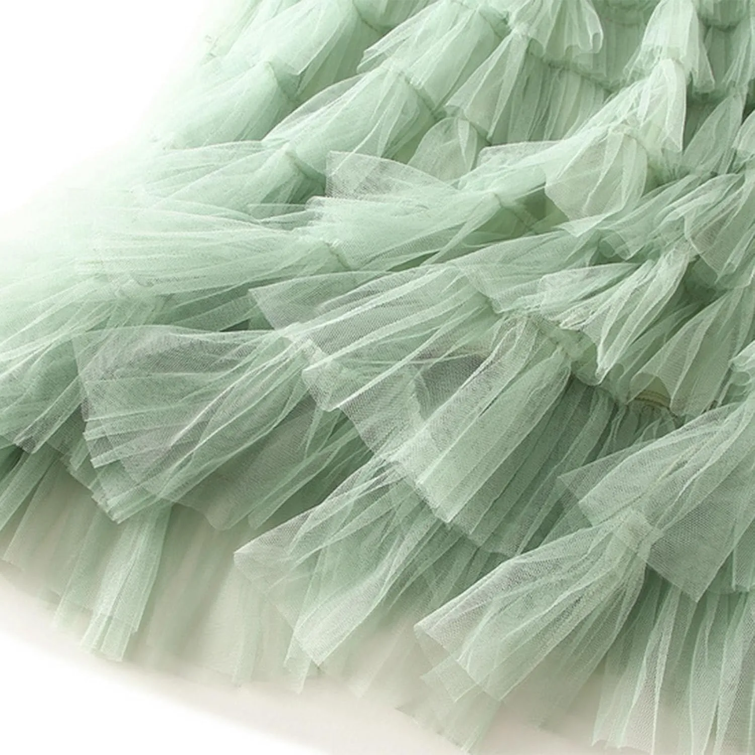 Women's Fairy Tulle Midi Skirt Sweet Elastic High Waist A-Line Ruffle Tiered Layered Mesh Puffy Long Maxi Skirt